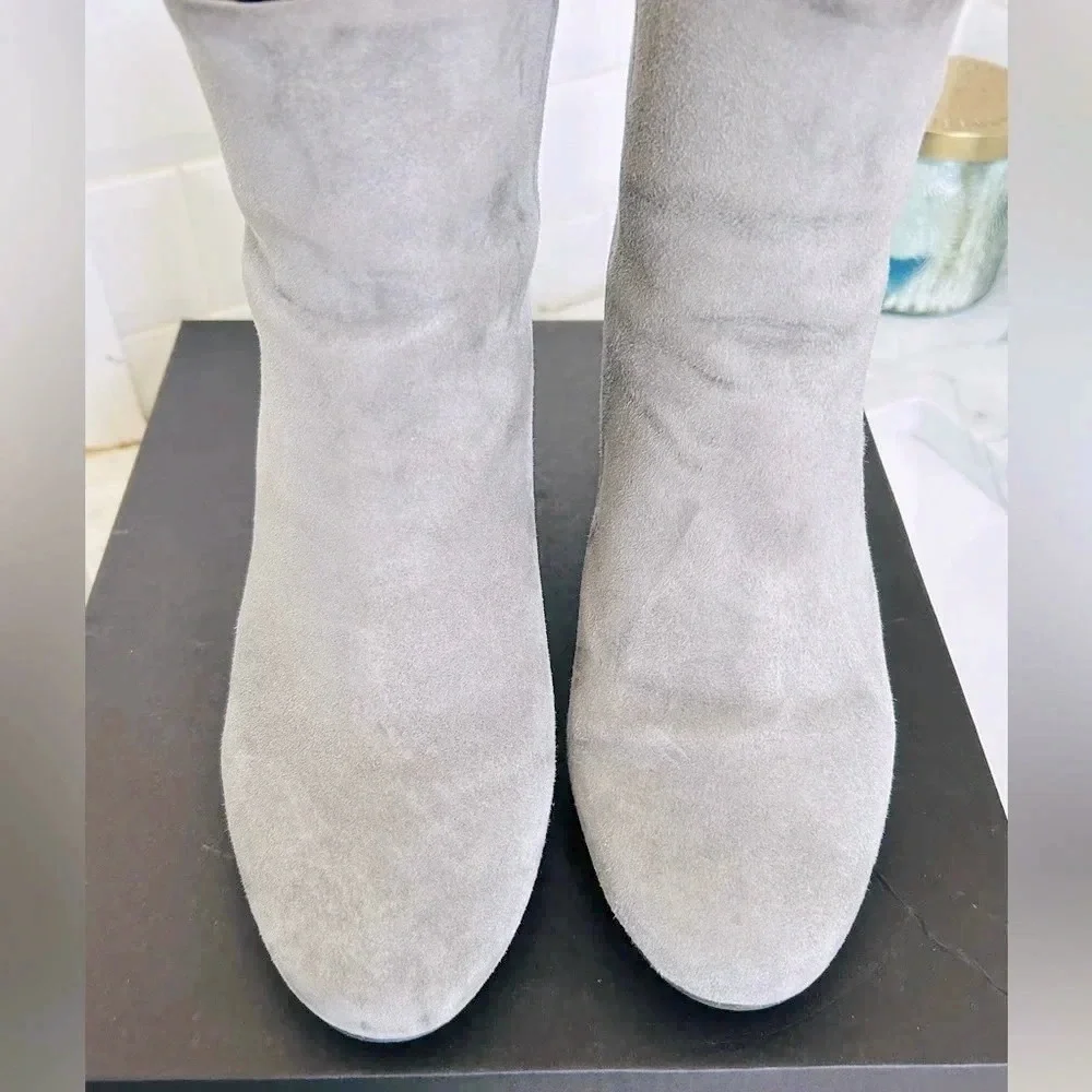Pure Navy - Gray Suede Ankle Boots Mirrored Heels Women’s Size 7.5